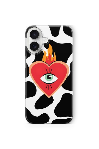 iPhone 16 Plus Compatible Transparent Phone Case with Flame Heart Pattern