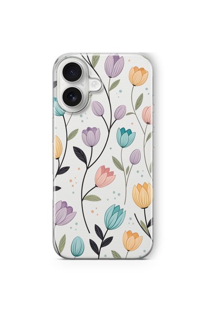 iPhone 17 Uyumlu Lale Çiçek Desenli Şeffaf Telefon Kılıfı