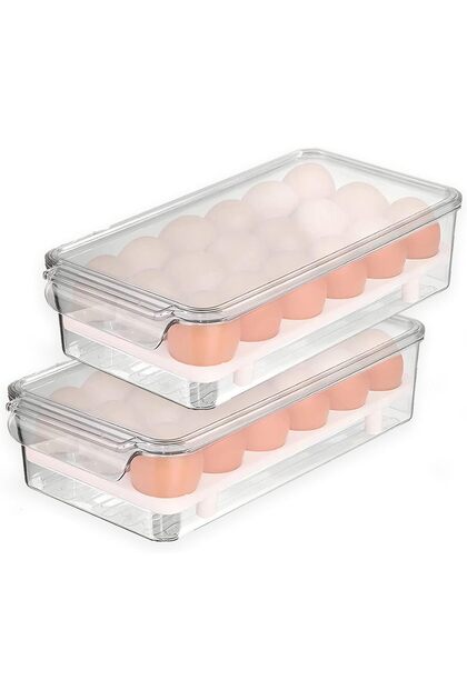 Multipurpose Egg Container - 18 Egg Transparent Stackable Storage, 2 Count