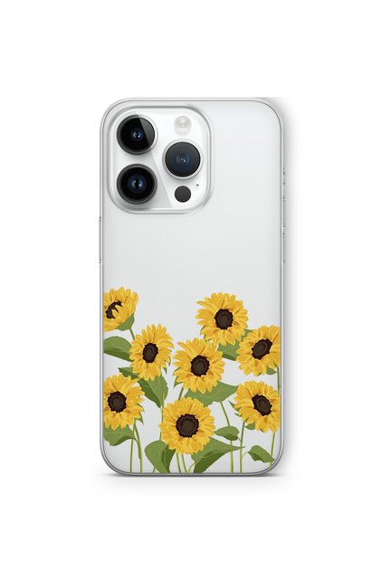 iPhone 14 Pro Max Compatible Sunflowers Patterned Transparent Phone Case