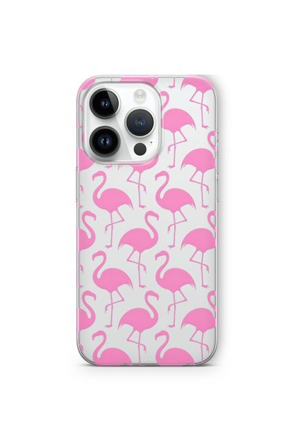 iPhone 15 Pro Compatible Flamingo Patterned Transparent Phone Case