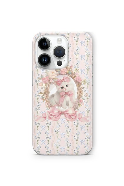 iPhone 15 Pro Max Compatible Pink Bow Cat Pattern Transparent Phone Case