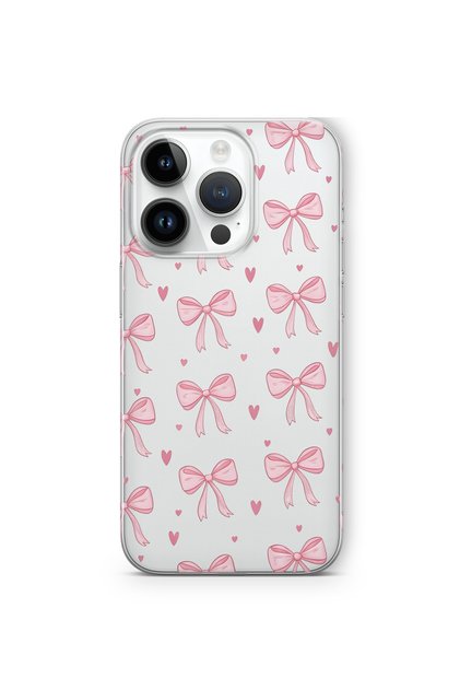 iPhone 15 Pro Compatible Pink Bow Pattern Transparent Phone Case