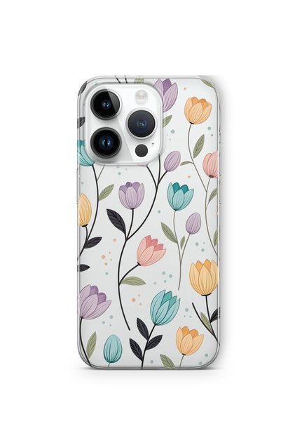 iPhone 14 Pro Max Compatible Tulip Flower Pattern Transparent Phone Case