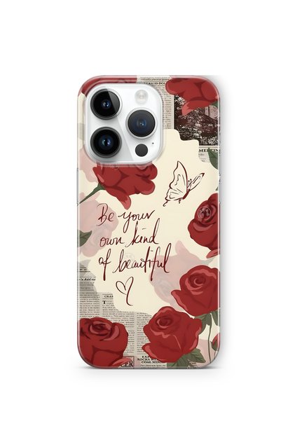 iPhone 14 Pro Max Compatible Red Rose Pattern Transparent Phone Case