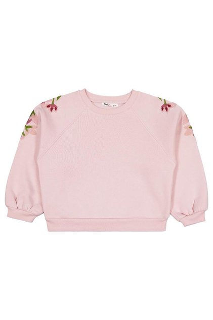 6-9 Years Old Sweatshirt with Floral Embroidery on the Shoulder - Pink 7-8 Years Old