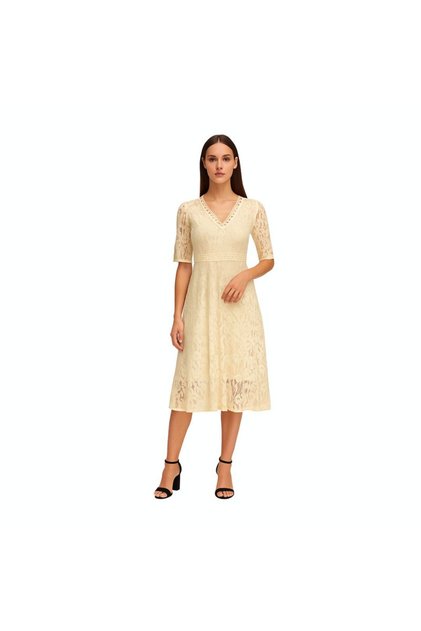 Elegant off-white half-sleeve lace dress