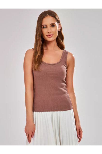 26815 Women's Soft Cotton Ribbed Knit Corded Fabric Stretchy Comfortable Thick Strap Knitted Undershirt Blouse Outer Wear