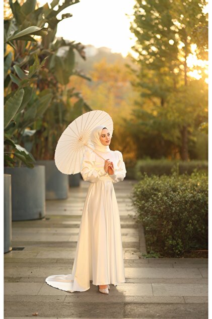 Beyaz Bella Kuyruklu Nikah Elbisesi