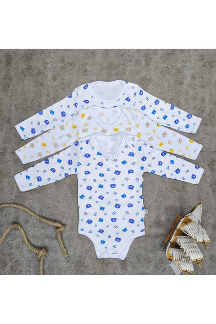 3-Piece Plus Size Teddy Bear Patterned Long-Sleeved Snap-On Bodysuit