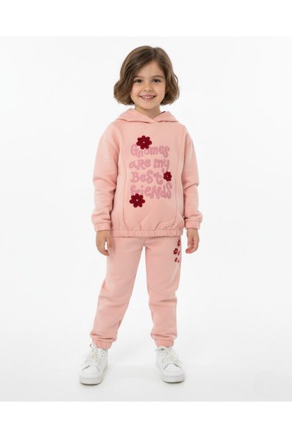 Girl Child 2-3-4-5-6 Years Old, Transitional Hooded , Compact Tracksuit Set with Floral Embroidery