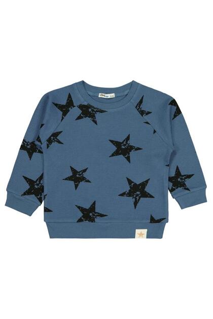 Civil Boy's Star Printed Sweatshirt | Waffle Long Sleeve | School Nursery and Daily Use - Blue