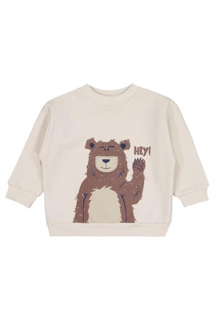 Hey Bear Printed Sweatshirt for Ages 2-5 - Beige
