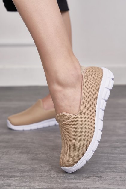 Daily Women's Beige Ballerina Shoes Easy to Wear Breathable Comfortable Sole Flexible Daily Sports Shoes 035