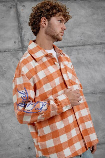 Men's Shirt Nmrc Sleeve Embroidered Oversized Orange Oversized Lumberjack