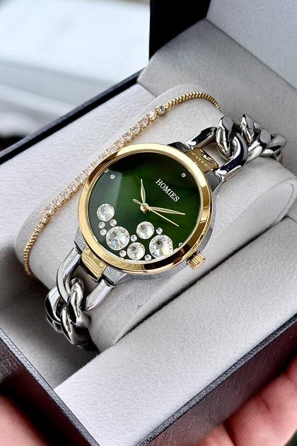 Homies Kadın Kol Saati Zincir Çelik Kordon Damla Taşlı Kadran