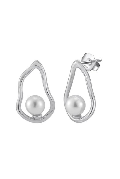 Cercei argint 925, JW1715, model abstract cu perle, placati cu rodiu