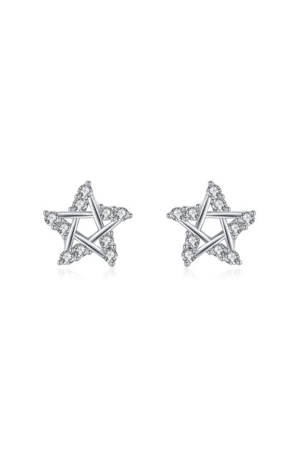 Cercei Argint 925 Stelute Pentagrama cu Zirconiu Alb Placați Rodiu JW1829