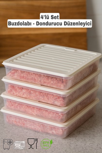 4'lü Buzdolabı Organizer Set - Buzdolabı Düzenleyici - Mikrodalga ve Difriz Uyumlu Saklama Kabı