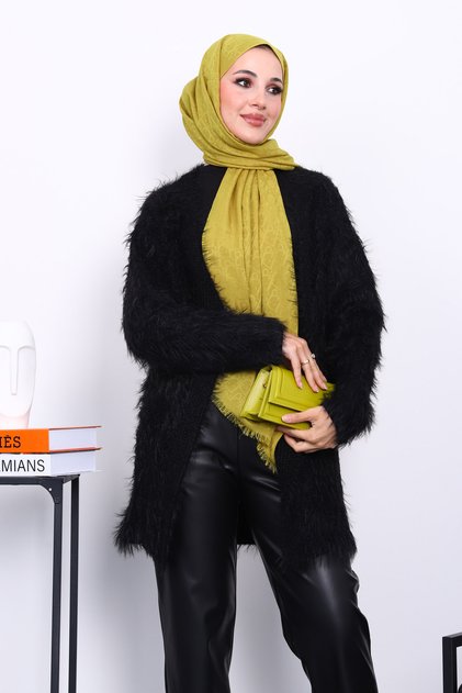 Black Long Angora Soft Knit Cardigan