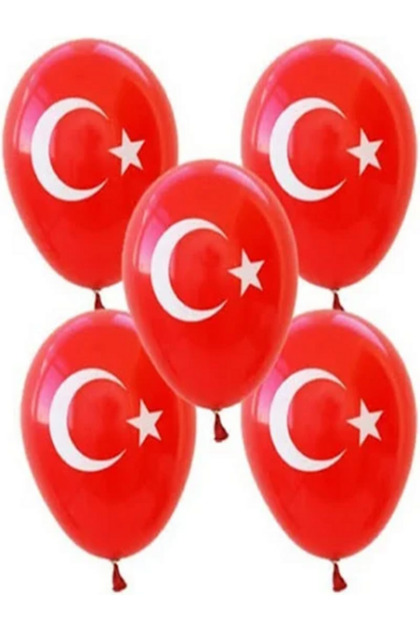 25 Pieces of Moon Star Turkish Flag Balloons, Good Quality, 12 Inch
