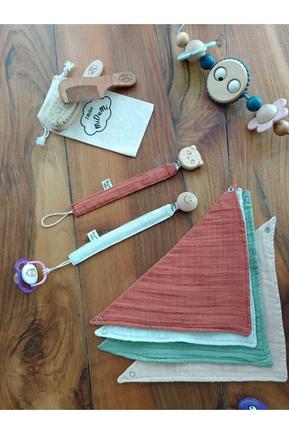 Baby, Unisex, Pacifier Strap, Scarf, Natural Wooden Comb and Goat Hair Brush 7-Piece Gift Set