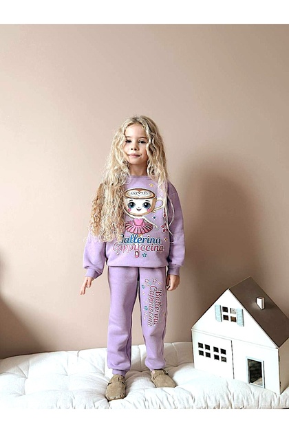 Girl's 3-Thread 100% Cotton Thick Combed Cotton Colorful Winter Tracksuit Set