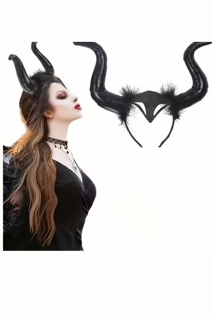Retro Punk Halloween Horn Headpiece – Kütahya-Inspired Anime Pop Art Design, Plush Feather Detail
