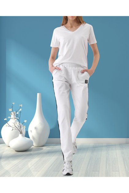 Women's Regular Fit Normal Elastic Waist Side Pocket Cotton Sweat Pants