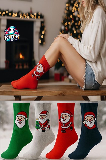 4-Piece Unisex Cotton Christmas College Socks Set, 4 Pairs