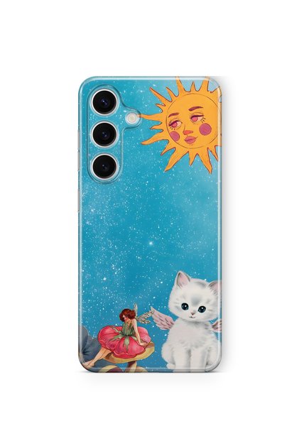 Samsung Galaxy A57 Compatible Sunny Fairy and Angel Cat Pattern Transparent Phone Case