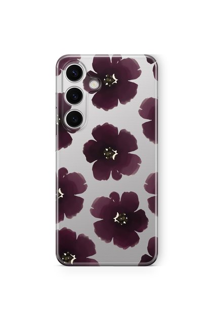 Samsung Galaxy A57 Compatible Purple Flower Pattern Transparent Phone Case
