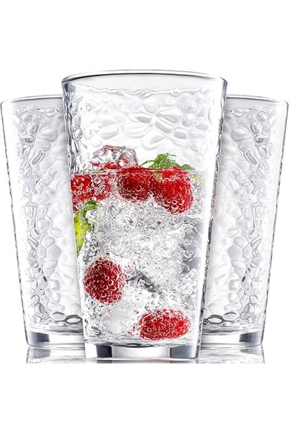 Set of 3 Hammered Glass Cups 11oz Clear Stemmed Water Glasses for Cocktails Beer Juice Tea