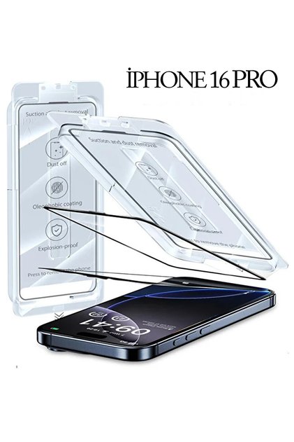 iPhone 16 Pro Uyumlu Kolay Kurulum Aparatlı Tam Kaplayan Cam Ekran Koruyucu
