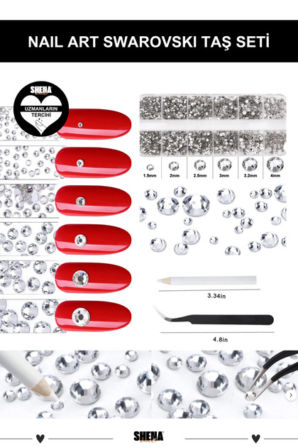 Shena Tırnak Süsleme Taş Seti, Kristal Gümüş Nail Art Tırnak
