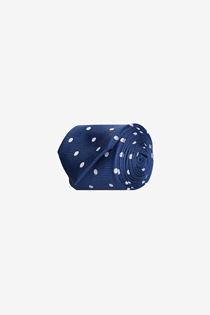 Men's Navy Blue-Grey Patterned Silk Slim Tie