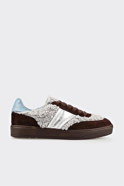 Kahve Deri Kadın Bağcıklı Sneaker