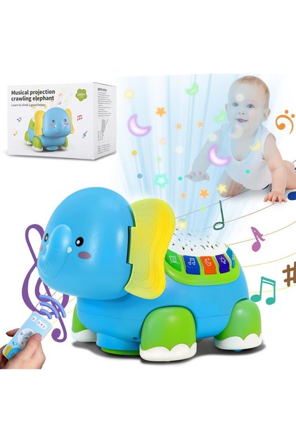 Jucarie Interactiva pentru Bebelusi - Elefant Muzical cu Sunete si Lumini - Functii de Proiectie si Actionare din Telecomanda - Activitati Educative si Dezvoltare Timpurie pentru Copii