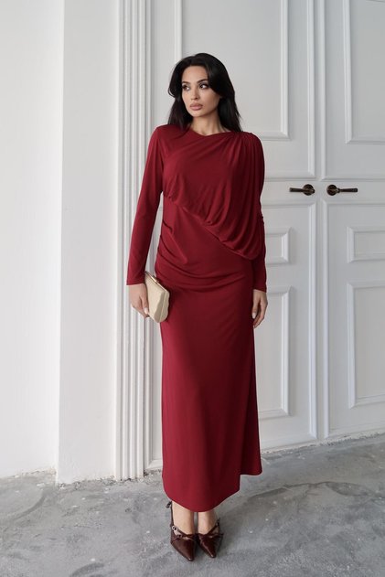 Burgundy Shoulder Gathered Maxi Dress