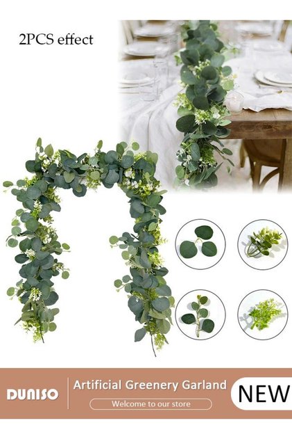 DUNISO Artificial Greenery Garland with Flowers & Eucalyptus - Hanging Wedding/Home Decor