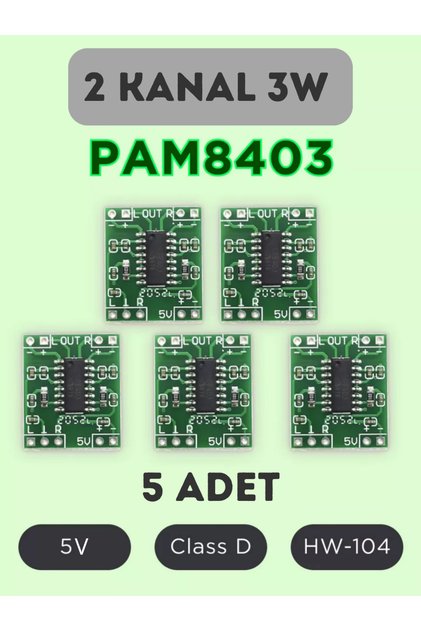 2 Kanal 3W Mini Amfi Modülü - PAM8403 Devresi 5 adet