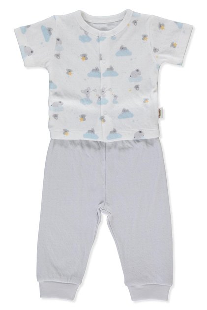 Organic Single Layer Double Mini Pajama Set Without Socks 2-Piece (Organic Stars and Koalas) Gray