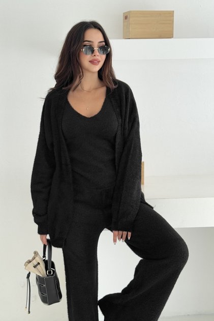 Soft Textured Beard Rope Blouse Cardigan Pants 3-Piece Knitwear Bottom-Top Set Aw25Au0023