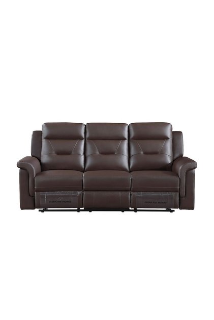 3-Seater Half Leather Recliner Sofa - Brown Faux Leather, Wood Frame, 206x90x98cm, 2 Years Warranty