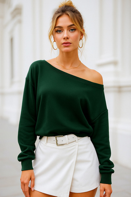 Women's Dark Green Off Shoulder Modal Blouse