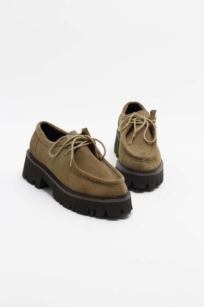 lizel LZ033 SÜET CAMEL RENK HAKİKİ DERİ MAKOSEN KADIN AYAKKABI