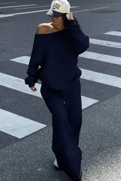 Women's Off-Shoulder Soft Basic Sweat Tracksuit Set