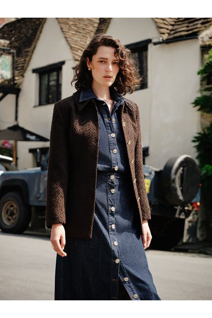 Gencc Quality with Raşi̇t Bağzi̇bağli X Brown Tweed Plain Standard & Regular Women's Jacket