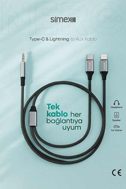 Type C Iphone Lightning To 3.5mm Aux Kumaş Örgülü Ses Kablosu 2in1 DAC Çipli Stereo Destekli