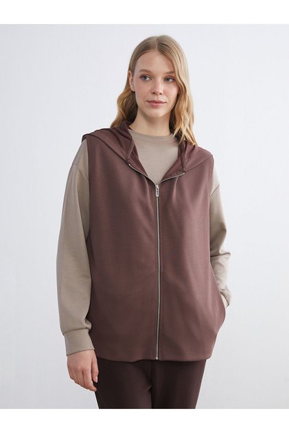 Alita City Farkıyla Lcw Everyday Brown Diving Fabric Plain Women's Vest